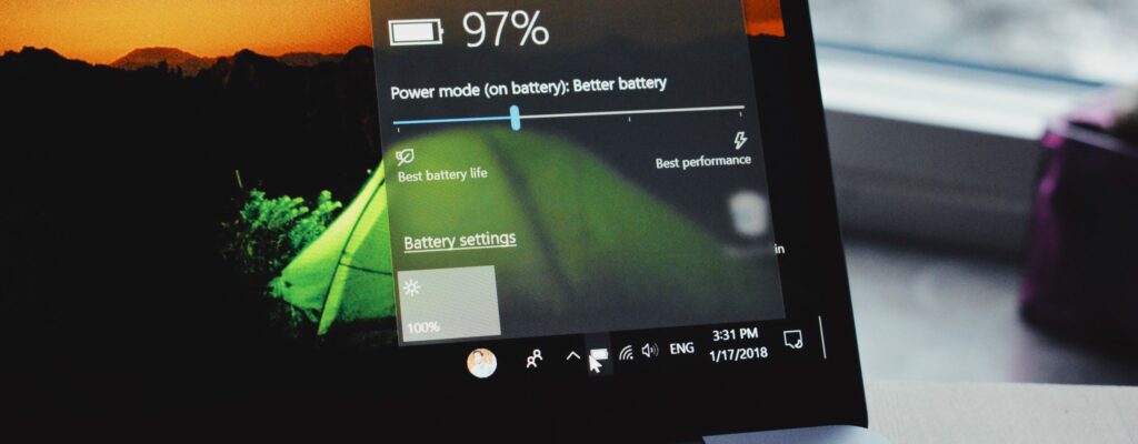 turn-on laptop displaying 97 percent battery